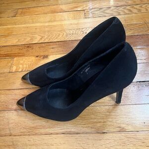 The Kooples Black Suede Stiletto Heels with Metallic Toe | Size 37